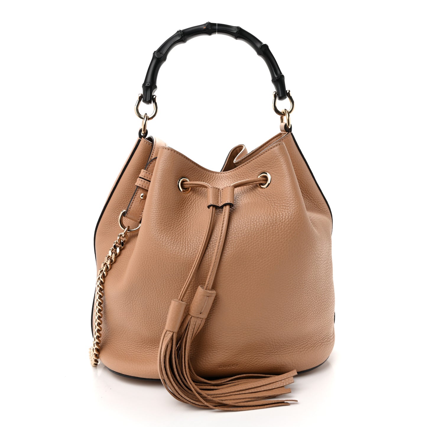 Pebbled Calfskin Miss Bamboo Bucket Bag Camelia