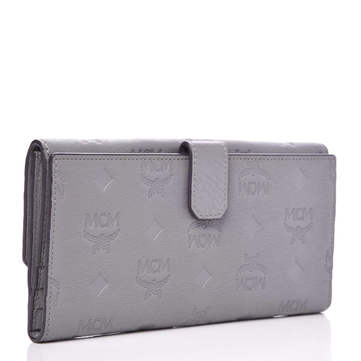 MCM Calfskin Signature Monogram Klara Flap Wallet Grey 3 of 12