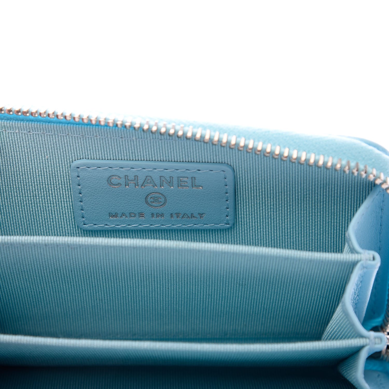 Chanel Lambskin Quilted Zip Around Coin Purse Wallet Neon Blue 6 of 8
