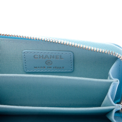 Chanel Lambskin Quilted Zip Around Coin Purse Wallet Neon Blue 6 of 8