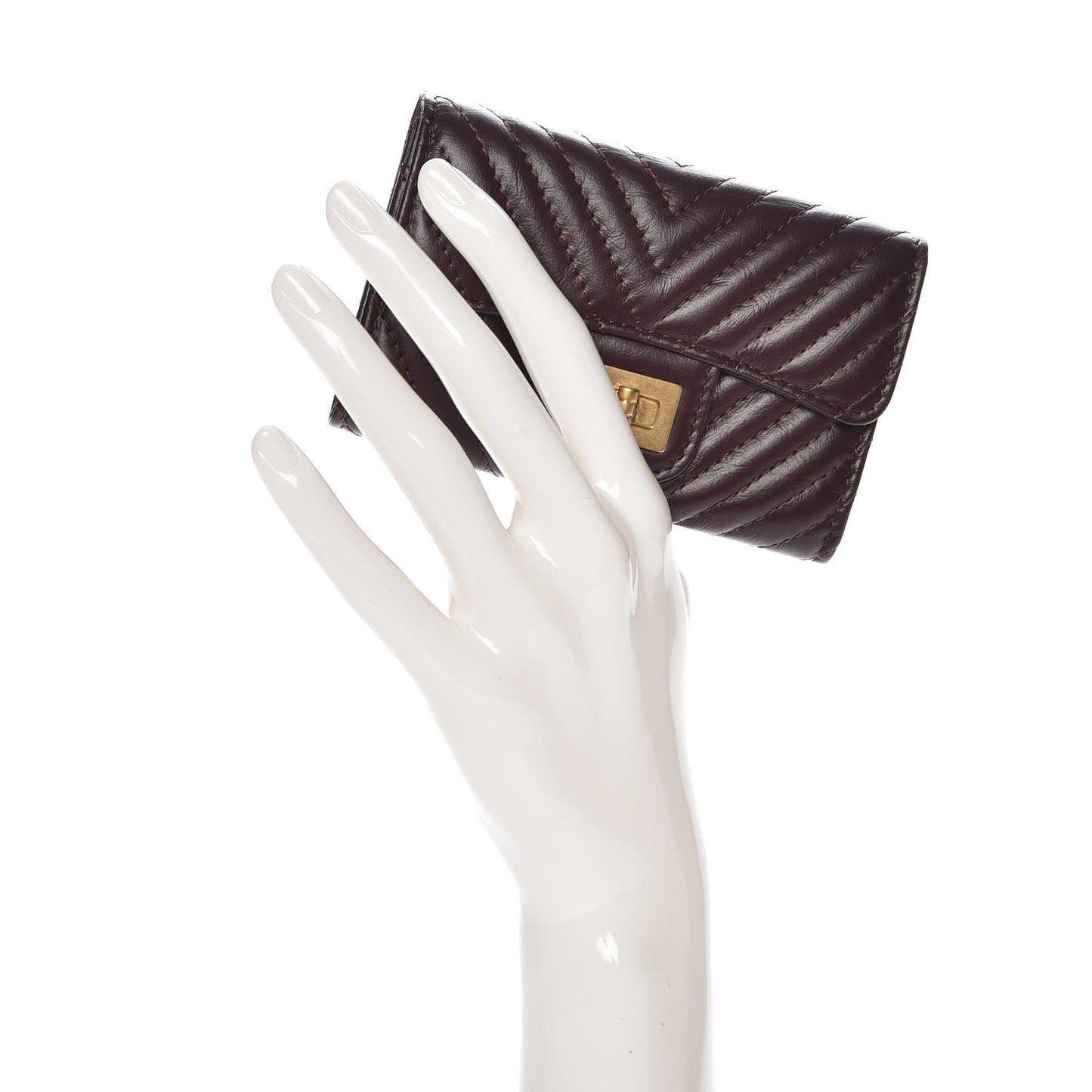 Aged Calfskin Chevron Quilted Small Reissue Flap Wallet Burgundy