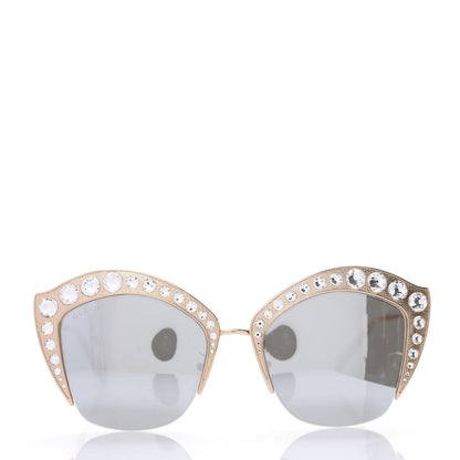 Gucci Metal Crystal Cat Eye Sunglasses GG00114S Gold 2 of 8