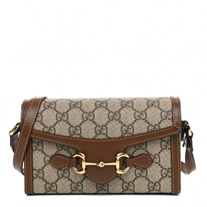 Gucci GG Supreme Monogram Mini Horsebit 1955 Shoulder Bag Beige Brown Sugar 1 of 9