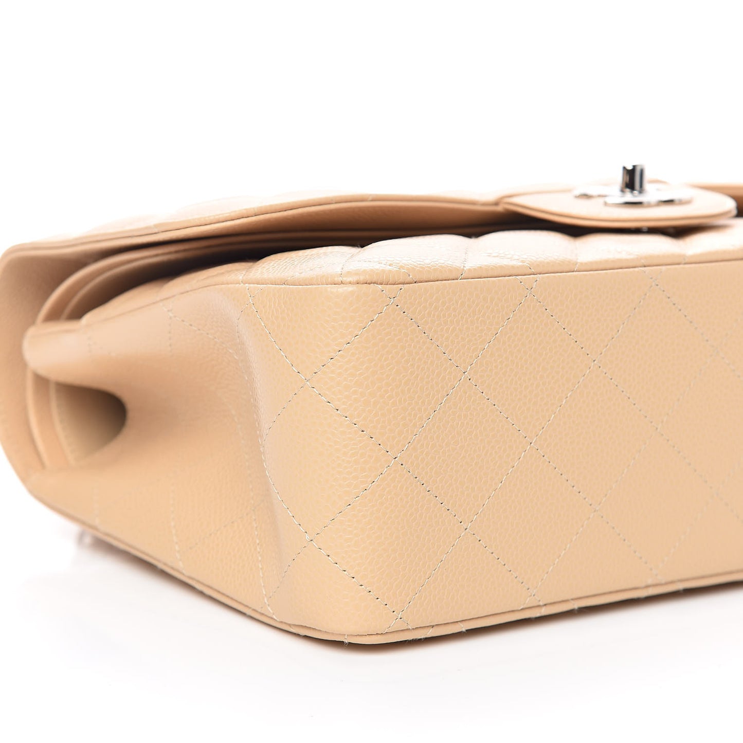 Caviar Quilted Jumbo Double Flap Beige