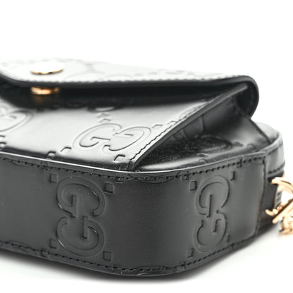 Gucci Calfskin GG Super Mini Debossed Chain Wallet Black 10 of 10