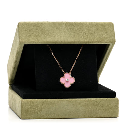 Van Cleef & Arpels VAN CLEEF & ARPELS 18K Rose Gold Diamond Pink Porcelain Vintage Alhambra Pendant Necklace 6 of 6