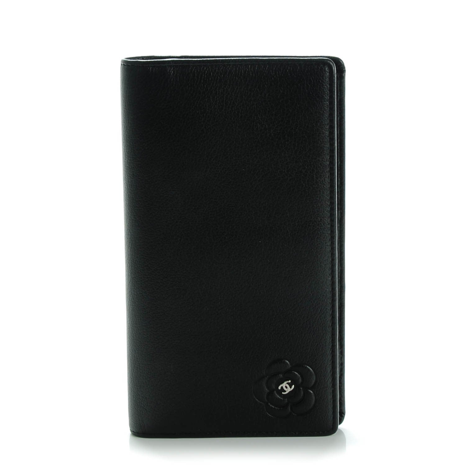 Chanel Goatskin Camellia Embossed Yen Wallet Black 1 of 8