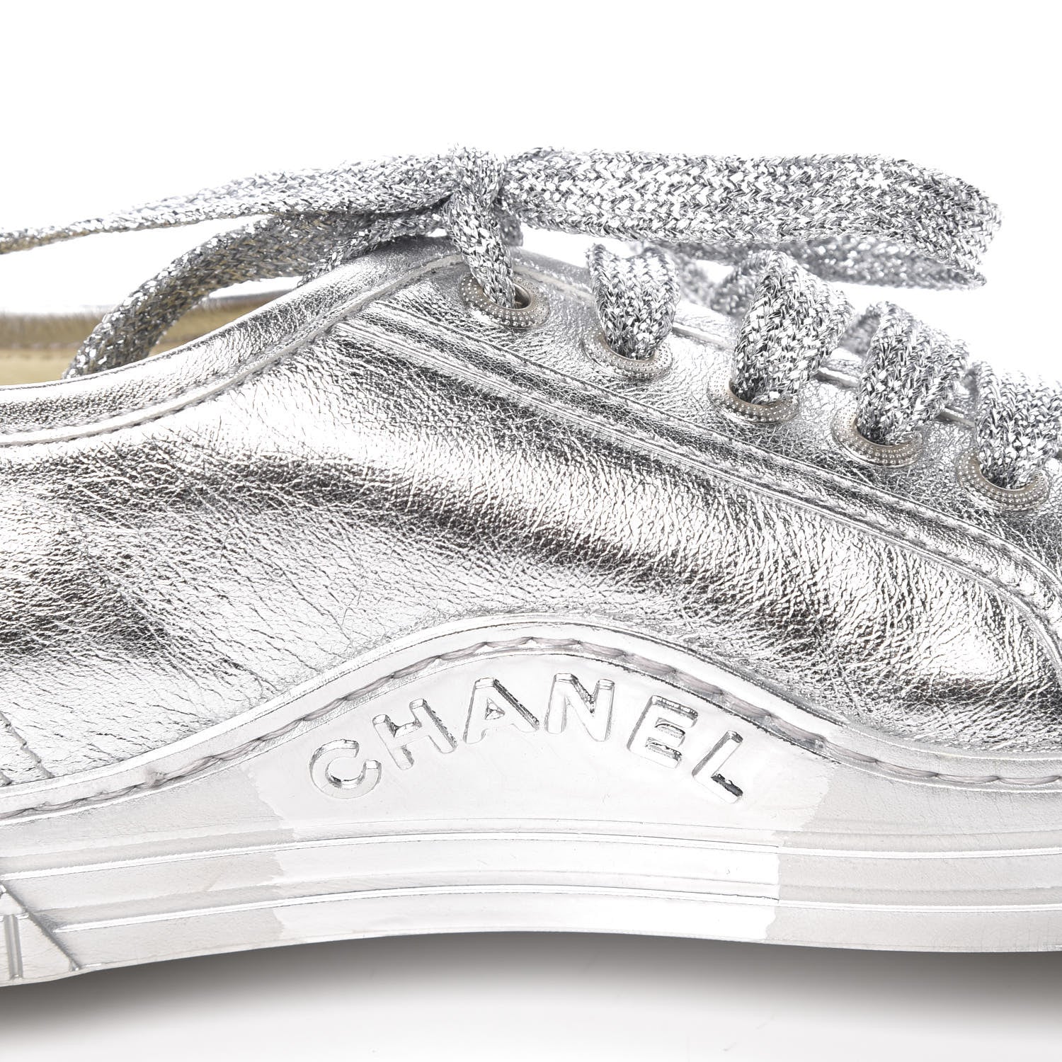 Chanel Laminated Lambskin Sneakers 39 Silver 8 of 10