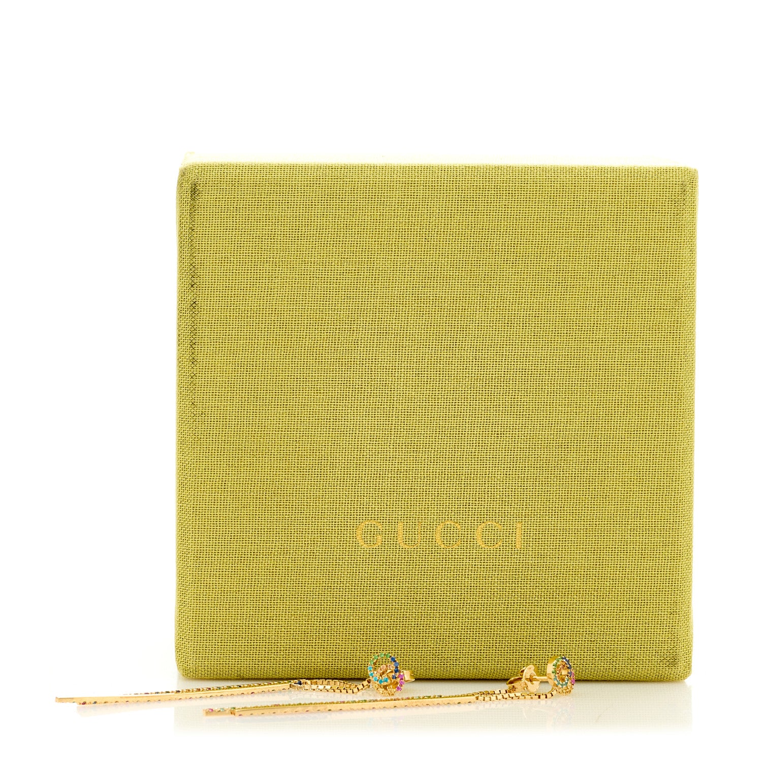 Gucci 18K Yellow Gold Sapphire Topaz Tsavorite Running G Drop Earrings 9 of 9