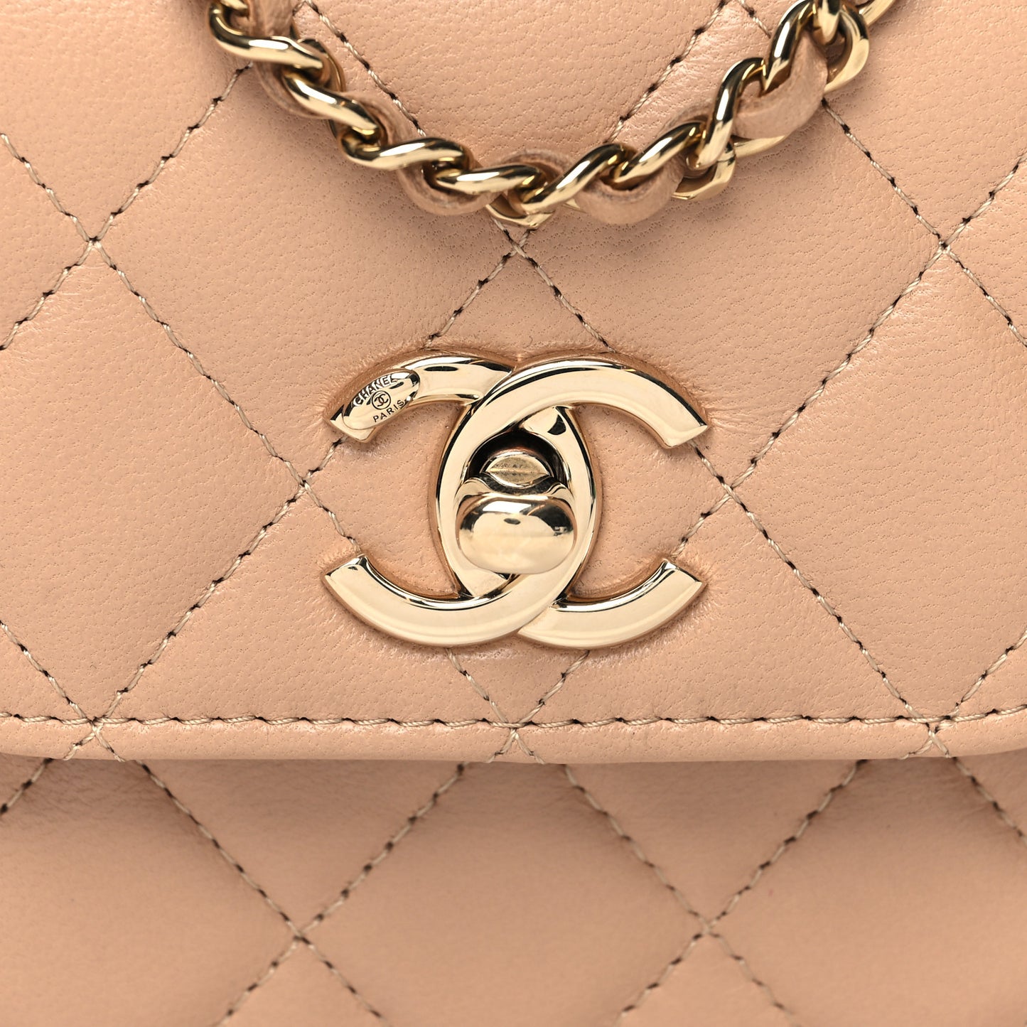 Lambskin Quilted Mini Trendy CC Clutch With Chain Beige