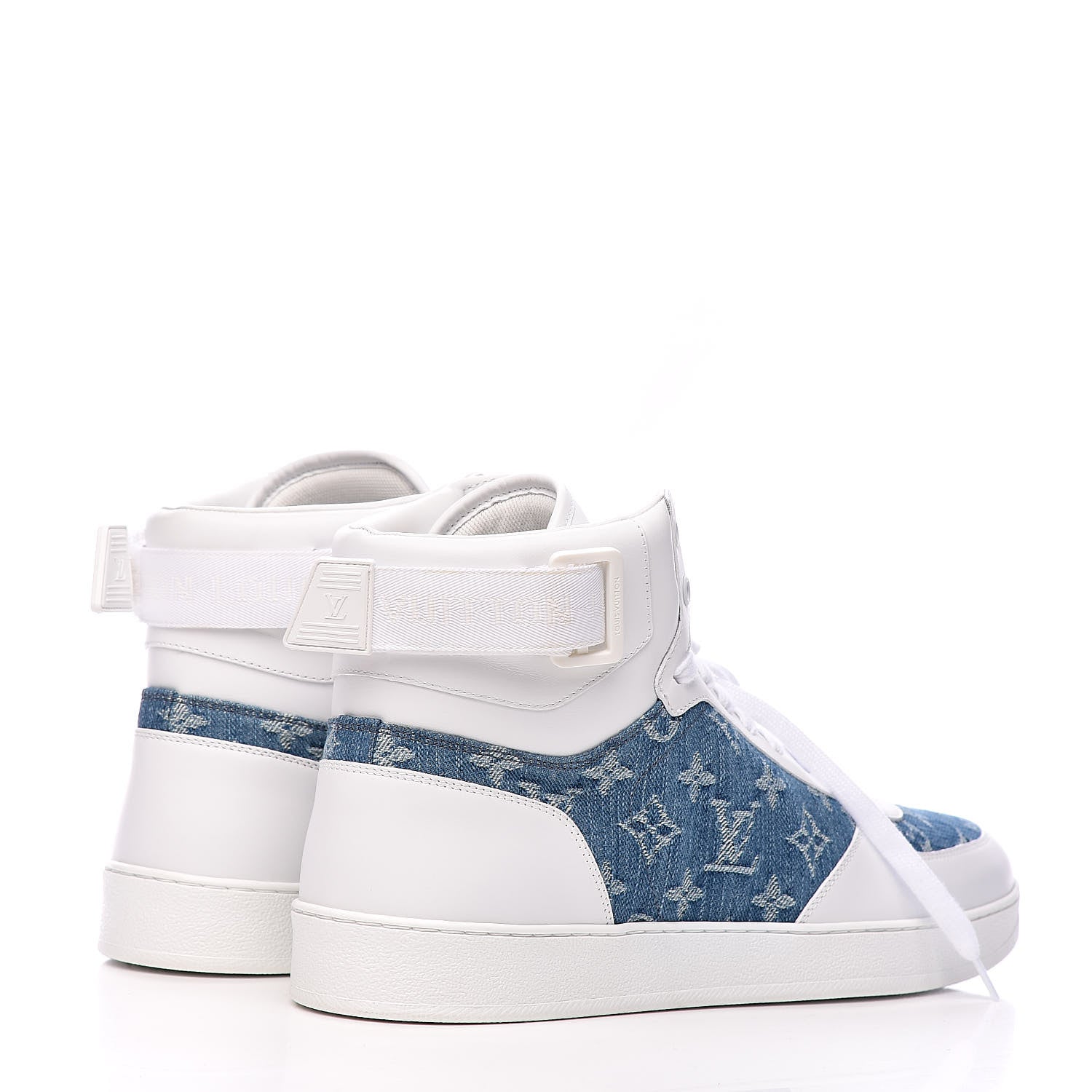 Louis Vuitton Calfskin Monogram Denim Rivoli High Top Sneakers 10 White 4 of 12