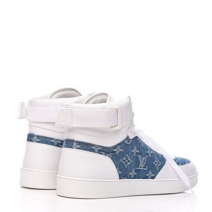 Louis Vuitton Calfskin Monogram Denim Rivoli High Top Sneakers 10 White 4 of 12