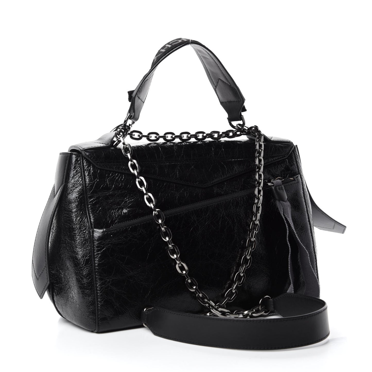Creased Patent Calfskin Medium ID Flap Black