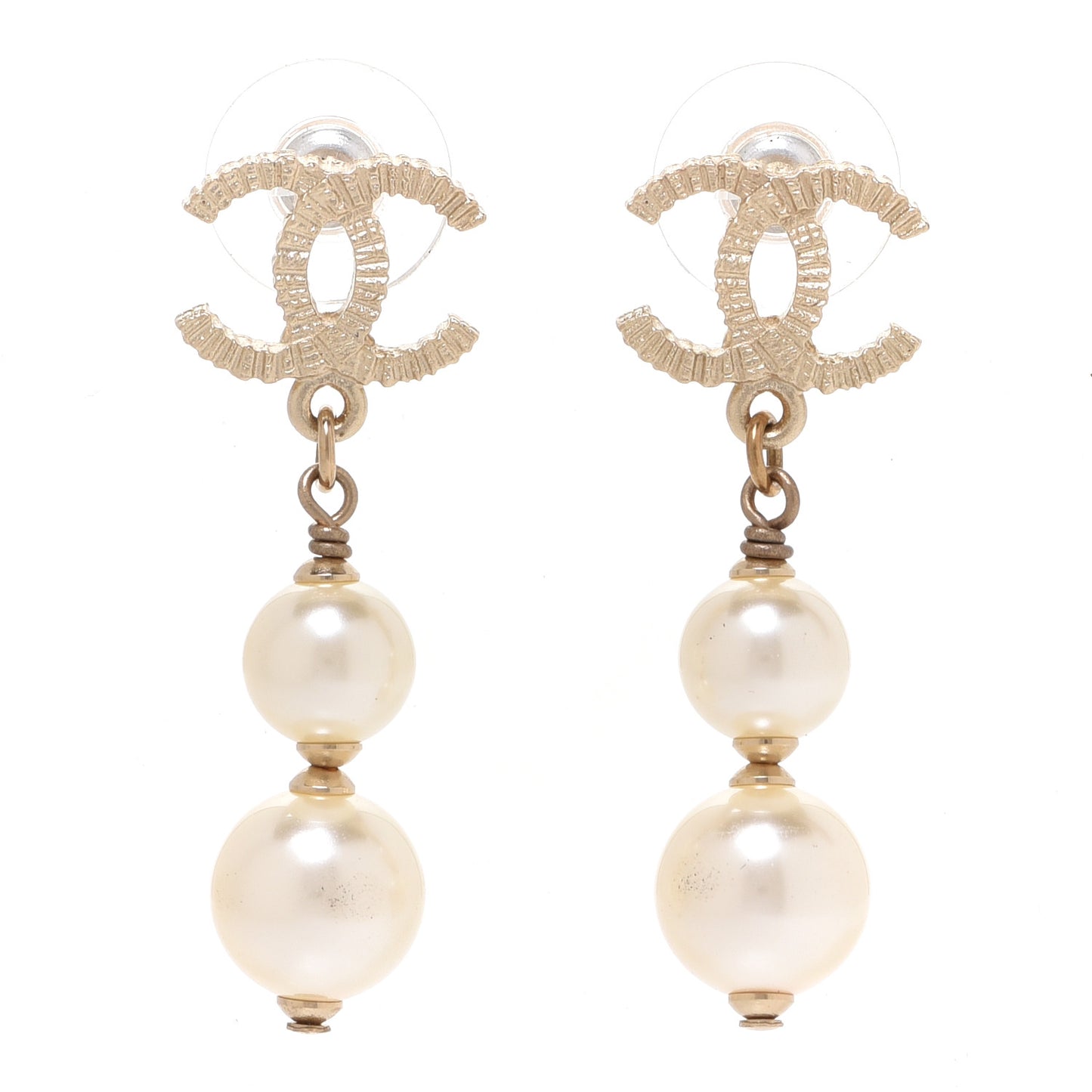 Pearl CC Drop Earrings Gold