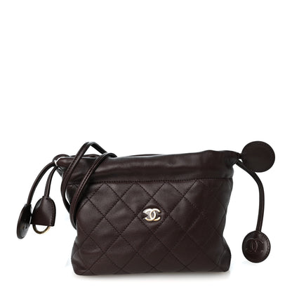 Chanel Lambskin Quilted Drawstring Clutch With Strap Dark Brown 1 of 10