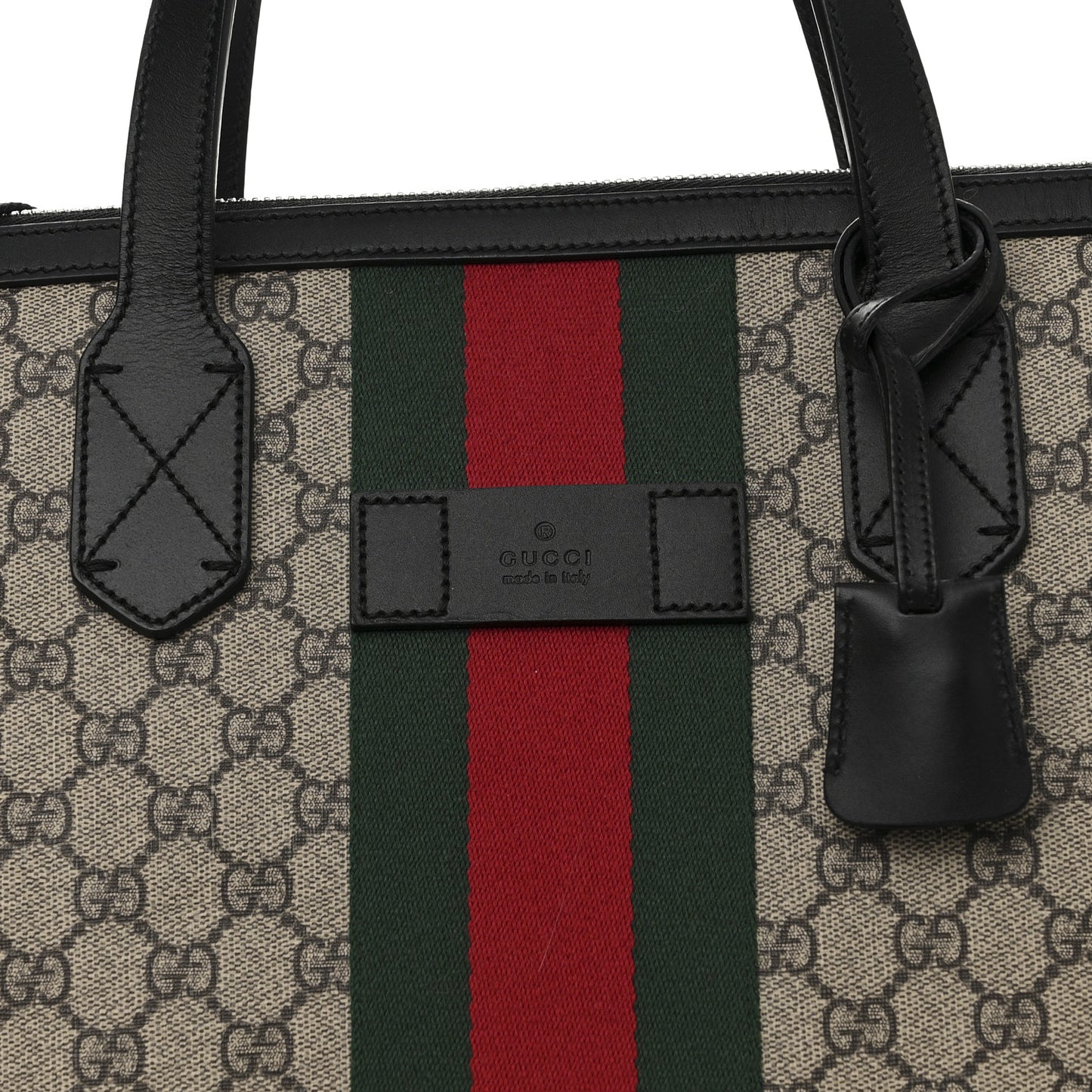 GG Supreme Monogram Web Medium Zippered Tote Beige Black