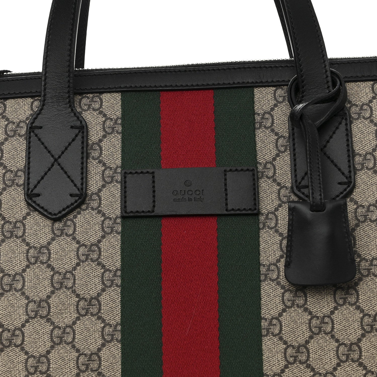 Gucci GG Supreme Monogram Web Medium Zippered Tote Beige Black 8 of 11