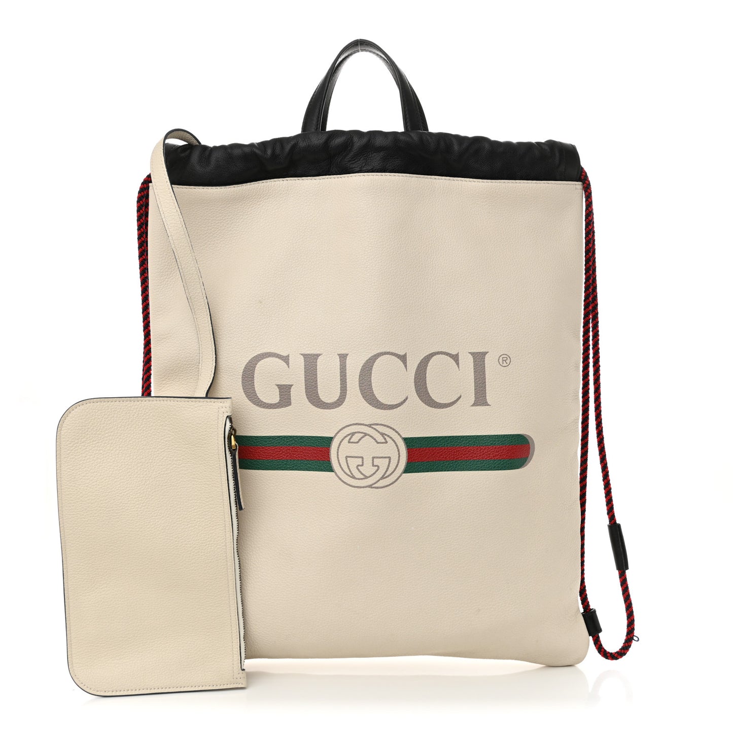 Calfskin Logo Drawstring Backpack Mystic White