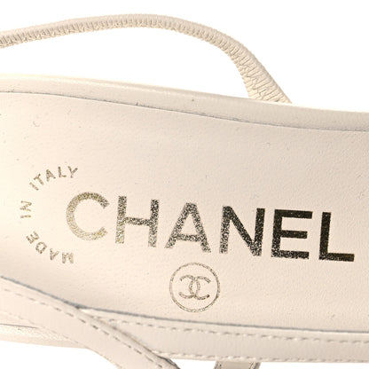 Chanel Goatskin Grosgrain Cap Toe CC Slingback Pumps 38 White Black 9 of 10