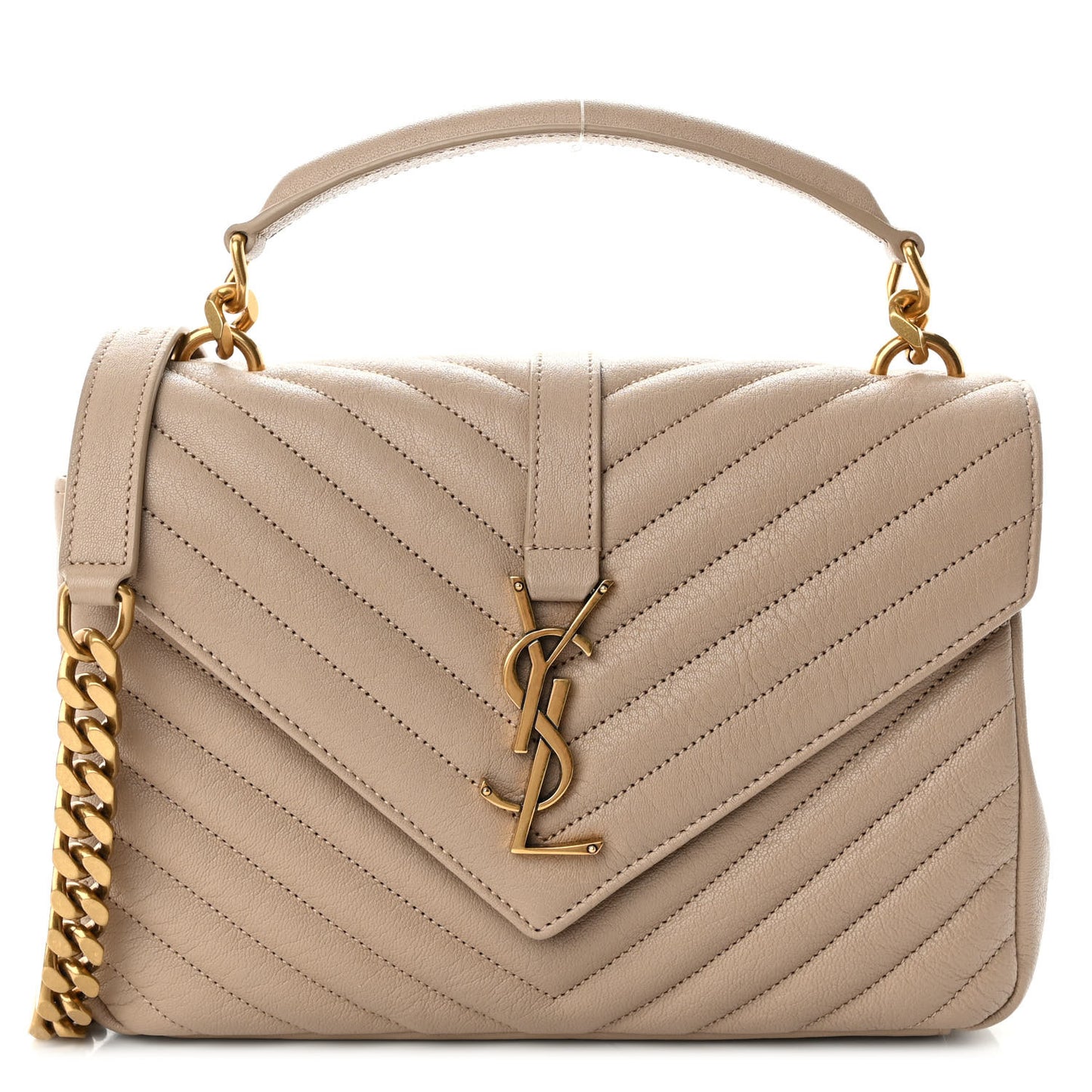 Sheepskin Matelasse Chevron Monogram Medium College Bag Dark Beige