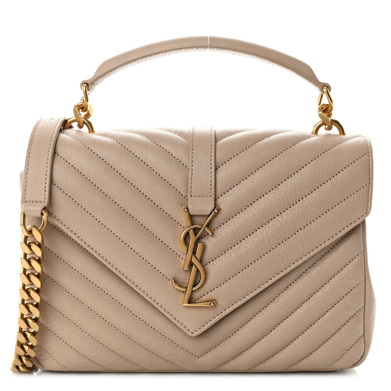 Saint Laurent Sheepskin Matelasse Chevron Monogram Medium College Bag Dark Beige 1 of 10