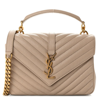 Saint Laurent Sheepskin Matelasse Chevron Monogram Medium College Bag Dark Beige 1 of 10