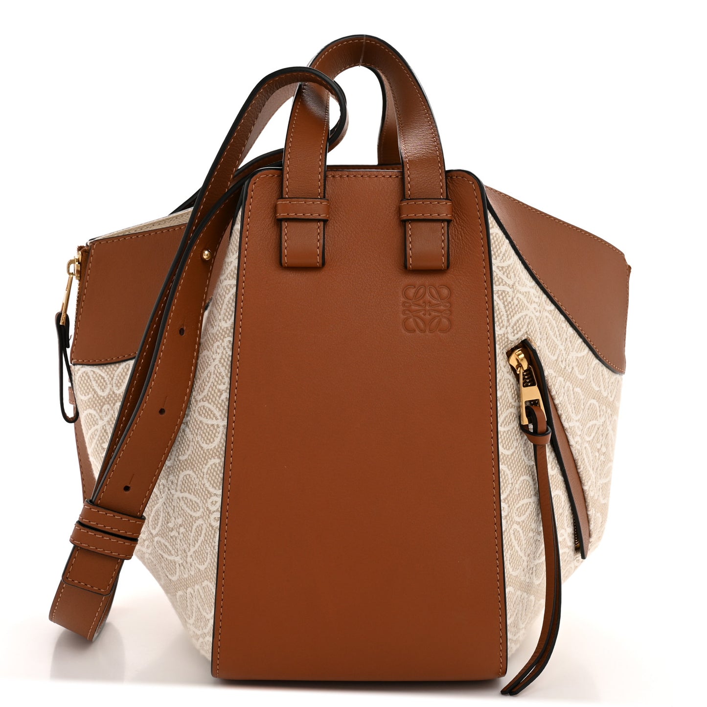 Calfskin Canvas Anagram Small Hammock Shoulder Bag Ecru Tan
