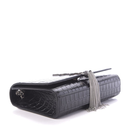 Saint Laurent Calfskin Crocodile Embossed Small Classic Monogram Kate Tassel Satchel Black 4 of 11