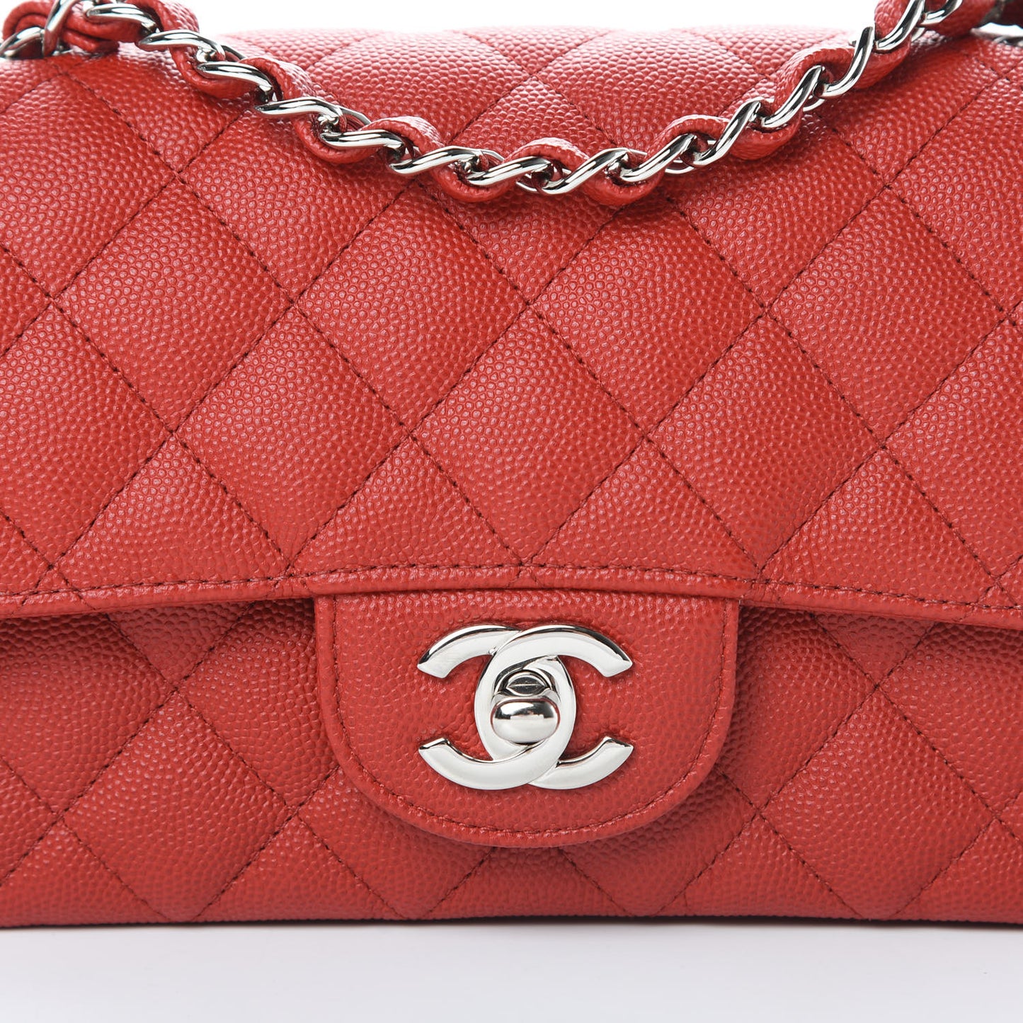 Caviar Quilted Mini Rectangular Flap Red