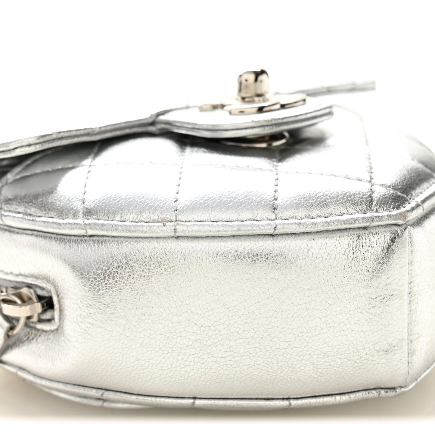 Metallic Lambskin Quilted CC In Love Heart Clutch With Chain Silver