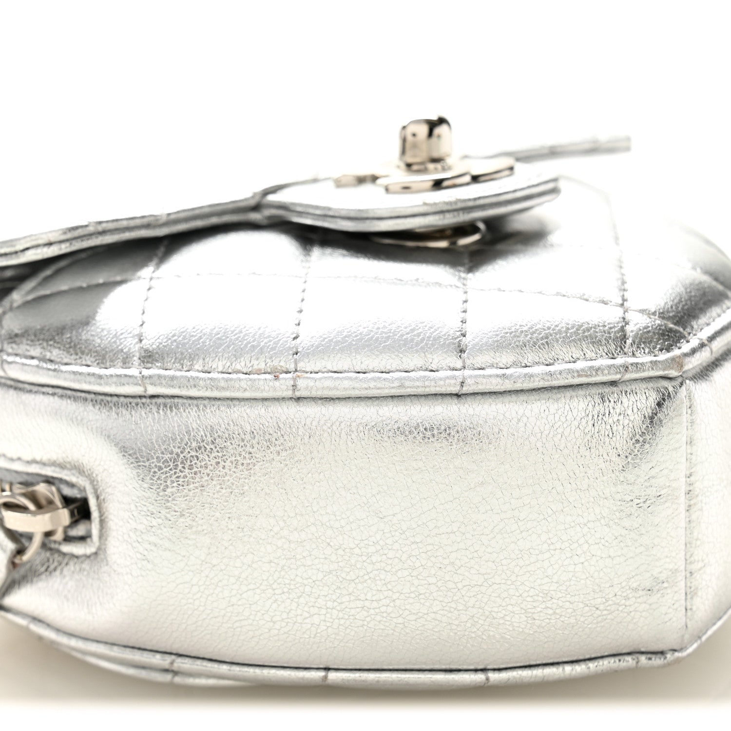 Chanel Metallic Lambskin Quilted CC In Love Heart Clutch With Chain Silver 9 of 10