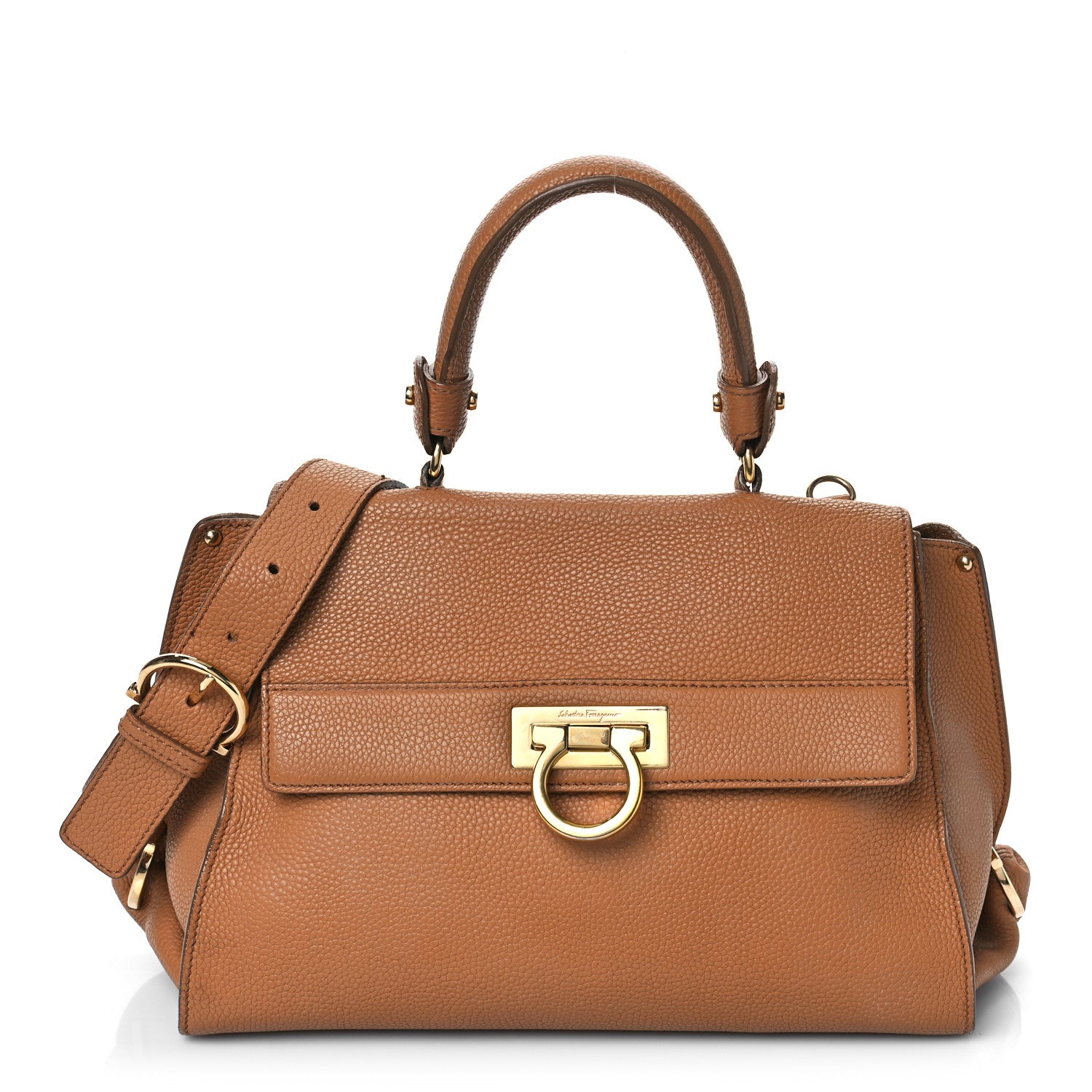Salvatore Ferragamo Grained Calfskin Sofia Satchel Brown 2 of 23