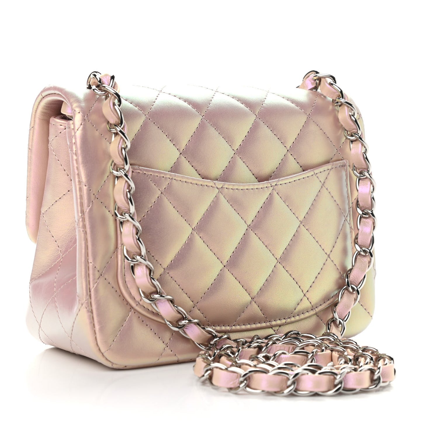 Iridescent Lambskin Quilted Mini Square Flap Pink