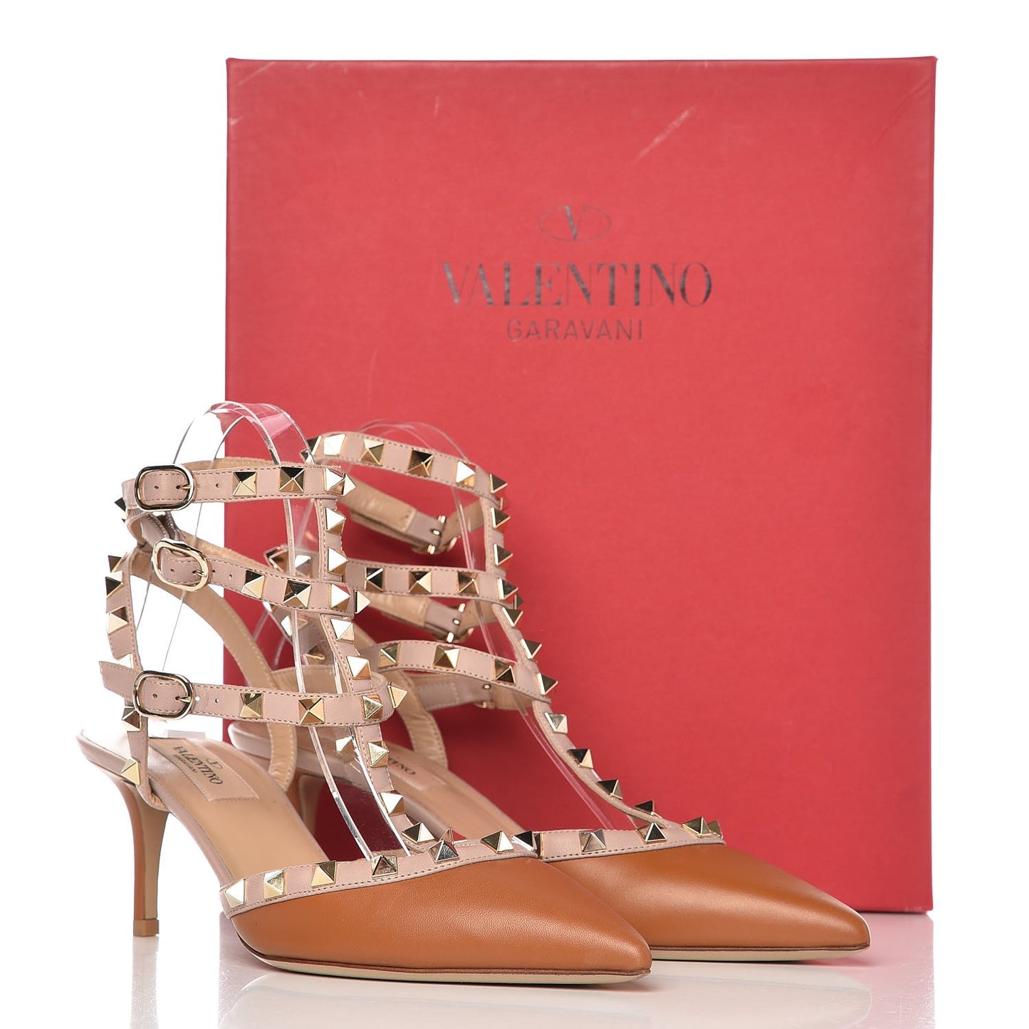 Nappa Rockstud Ankle Strap 65mm Pumps 37.5 Light Cuir Poudre