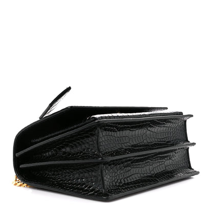 Saint Laurent Calfskin Crocodile Embossed Medium Monogram Sunset Black 6 of 16