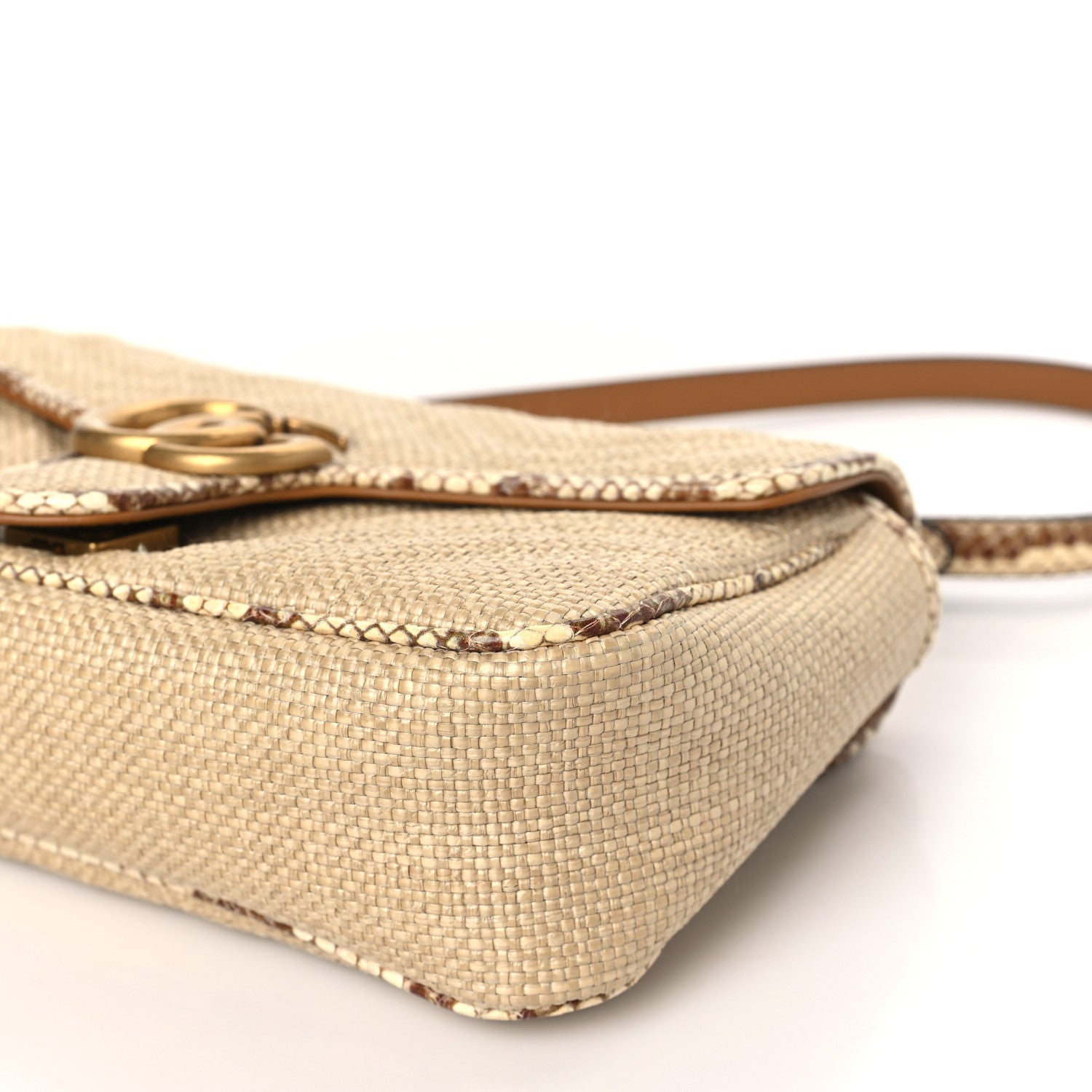 Gucci Raffia Elaphe Matelasse Small GG Marmont Shoulder Bag Natural Cream Brown 9 of 9