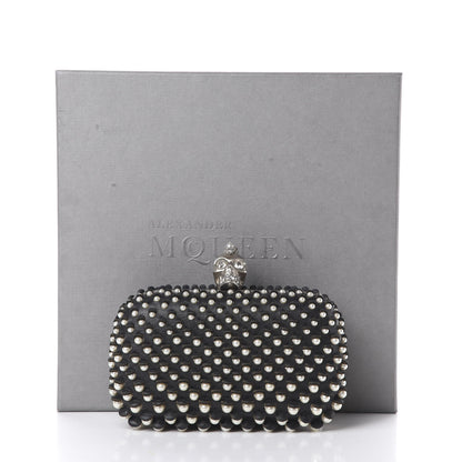 Alexander McQueen Pearl Embellished Calfskin Skull Box Clutch Black 9 of 9
