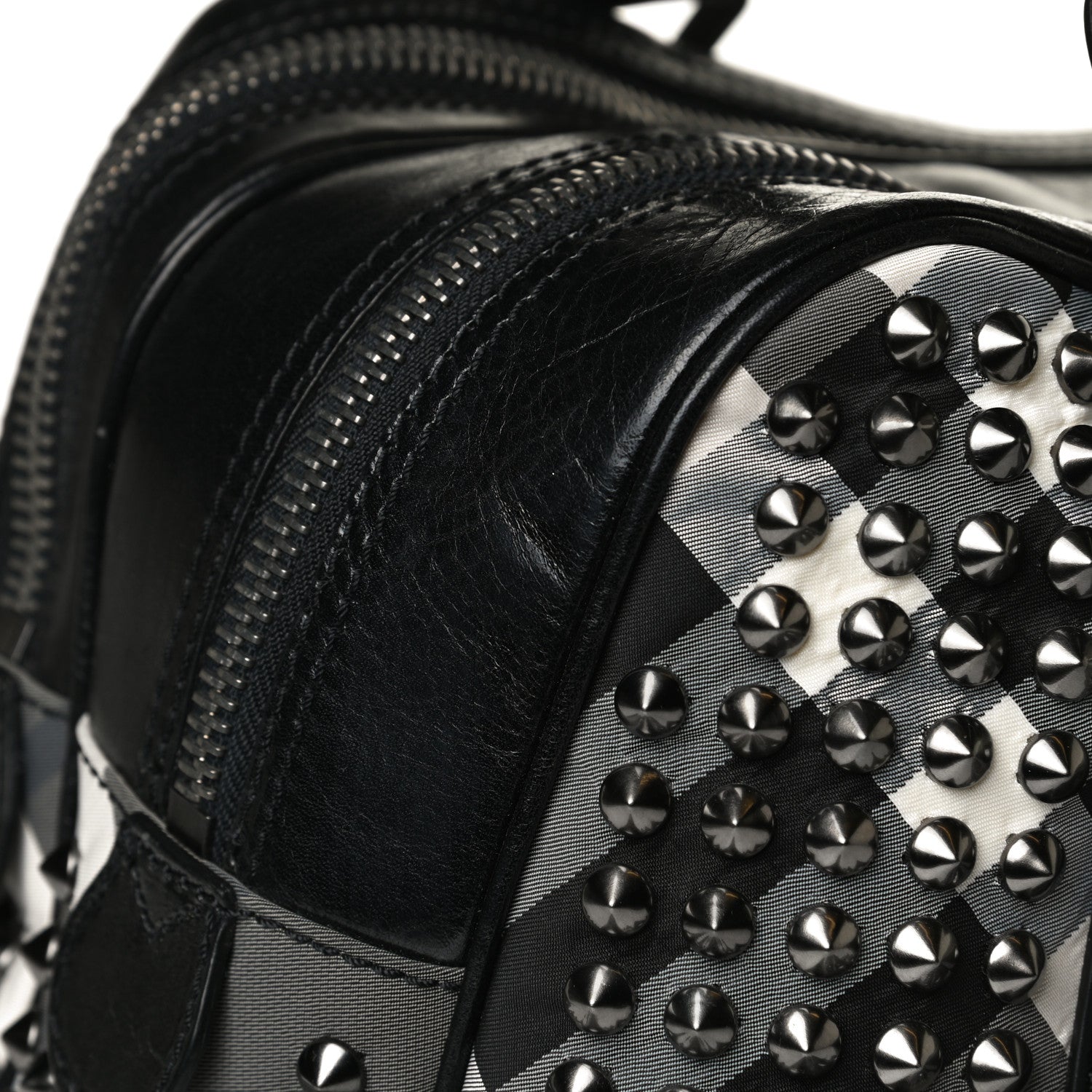 Burberry Nylon Beat Check Studded Satchel Black 12 of 18