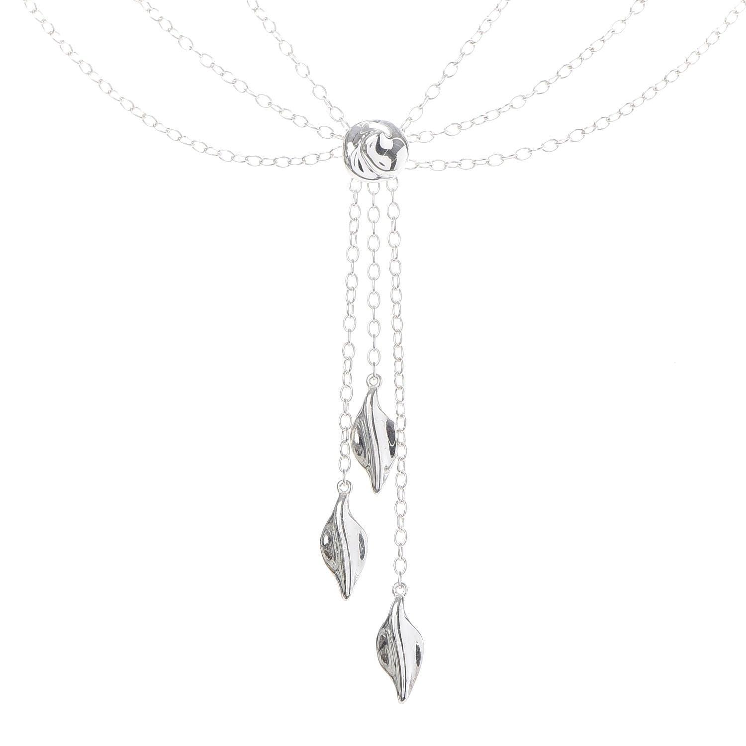 Tiffany Sterling Silver Three Leaf Drop Pendant Necklace 3 of 6