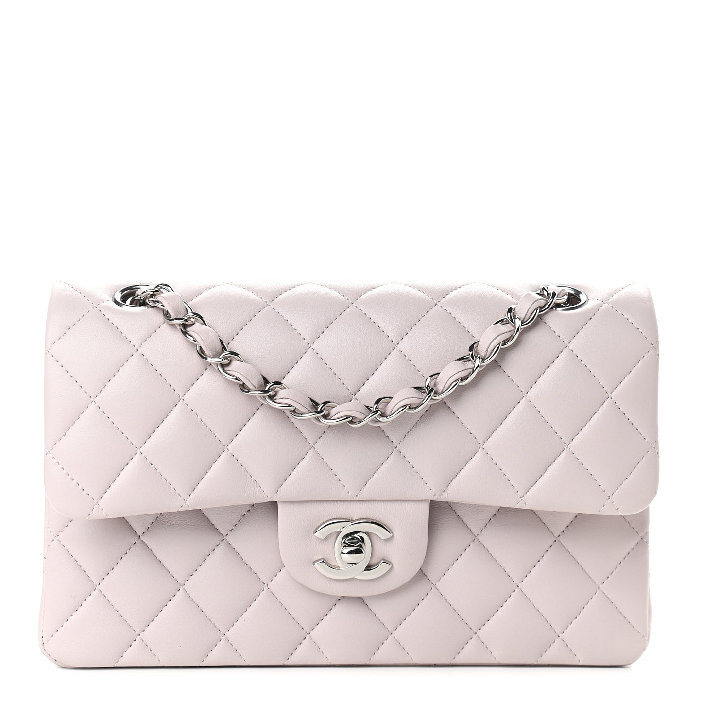 Lambskin Quilted Small Double Flap Light Purple