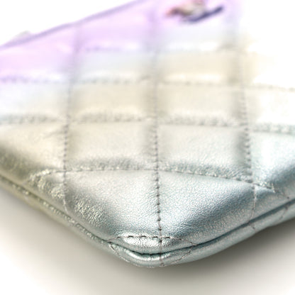 Chanel Gradient Metallic Calfskin Quilted Cosmetic Case Silver Blue Yellow Purple 9 of 11