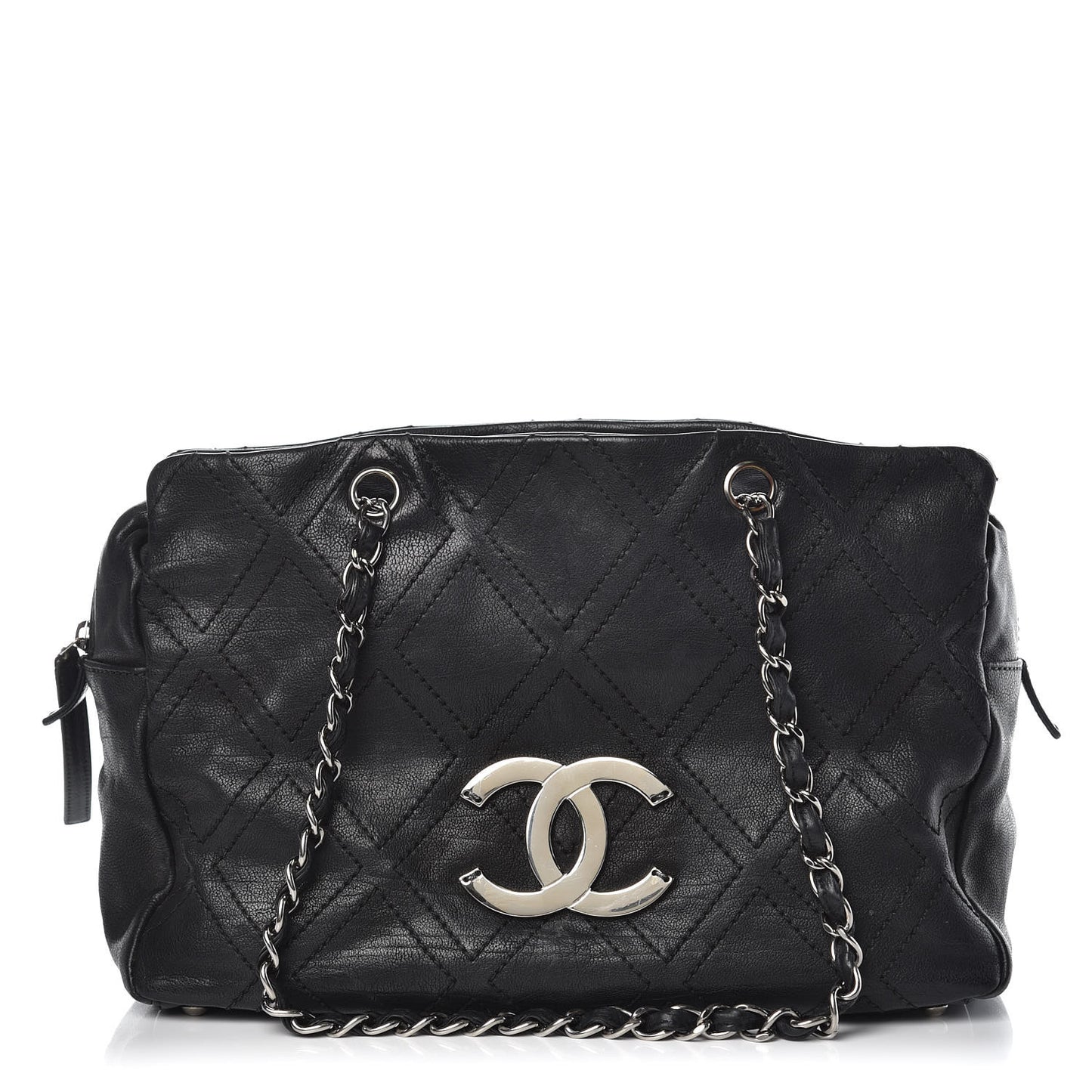 Calfskin Large Diamond Stitch Tote Black