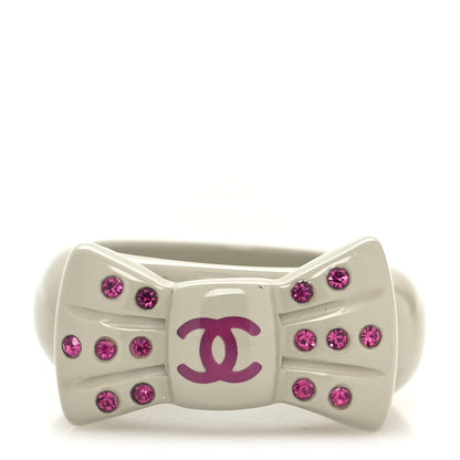 Chanel Resin Crystal CC Bow Ring 6.5 Grey Pink 1 of 4