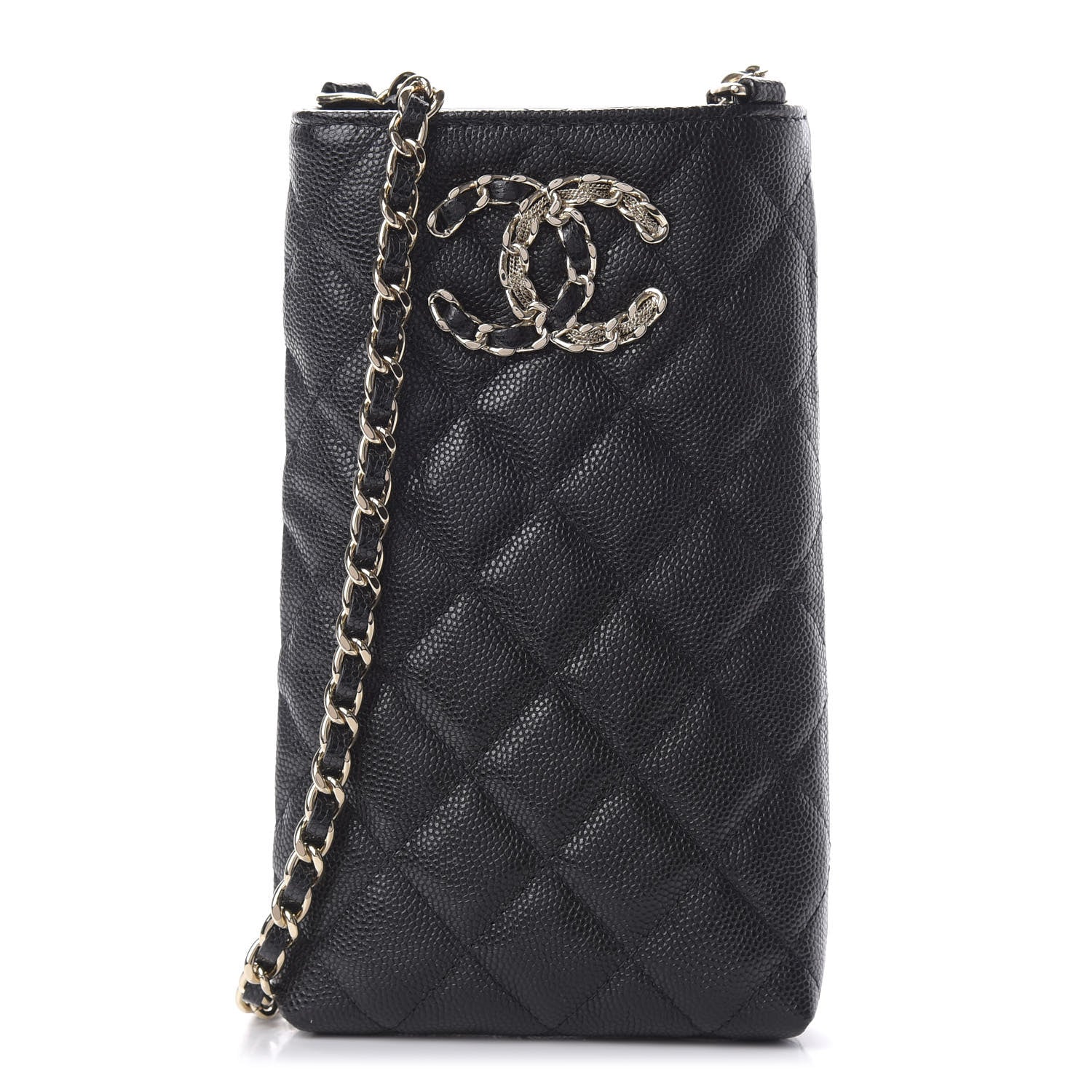 Chanel Caviar Quilted French New Wave Phone Holder With Chain Black 1 of 12