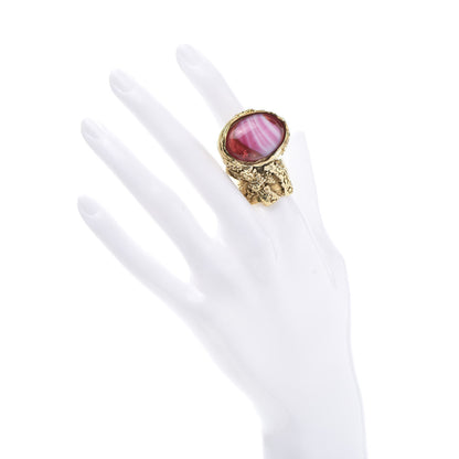Saint Laurent Glass Cabochon Arty Ovale Ring 7 Gold Pink 2 of 5