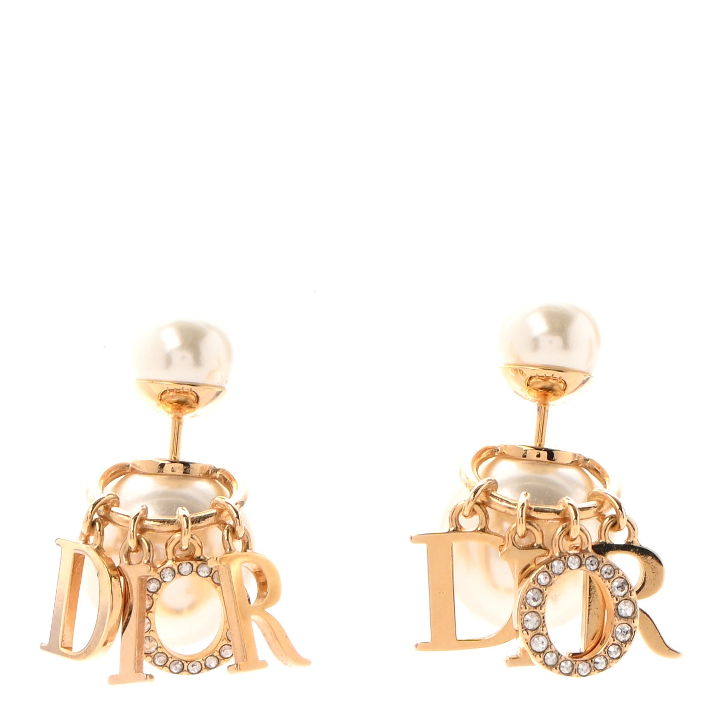 Pearl Crystal Tribal Logo Charms Earrings Gold