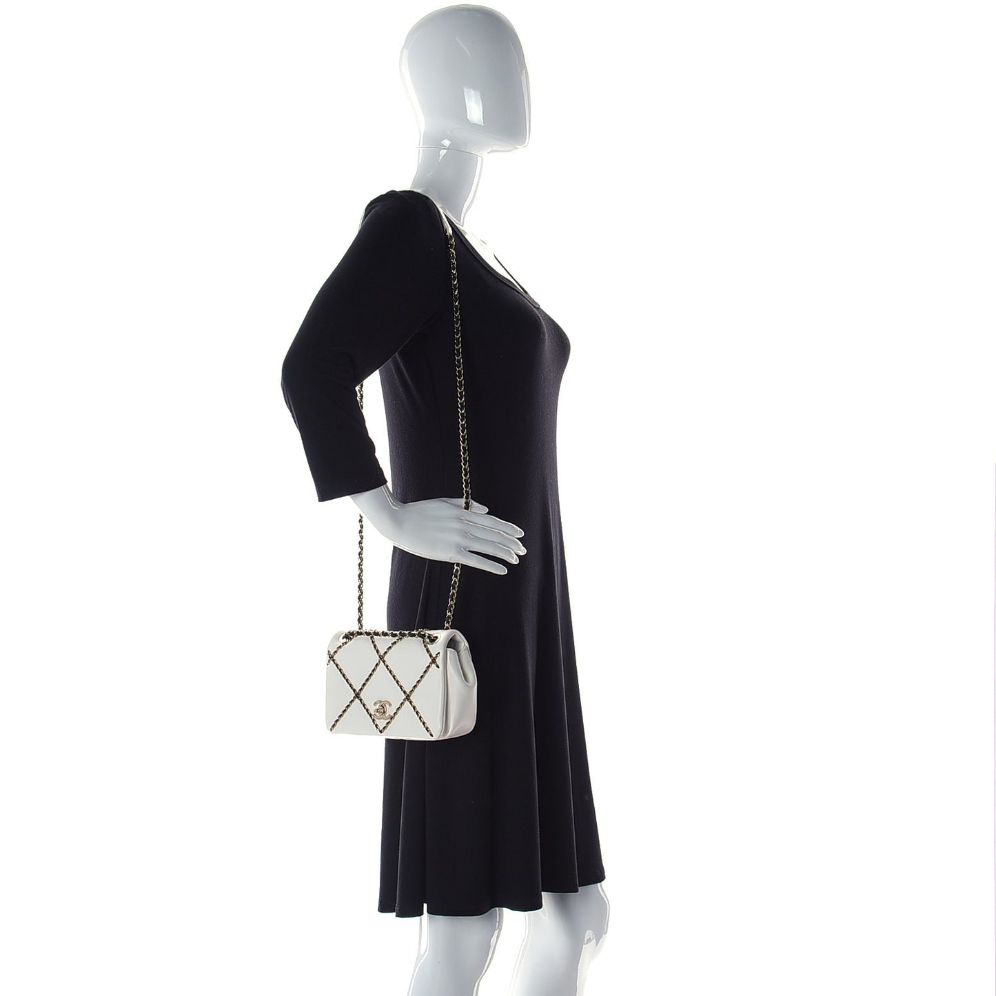 Lambskin Small Entwined Chain Flap White