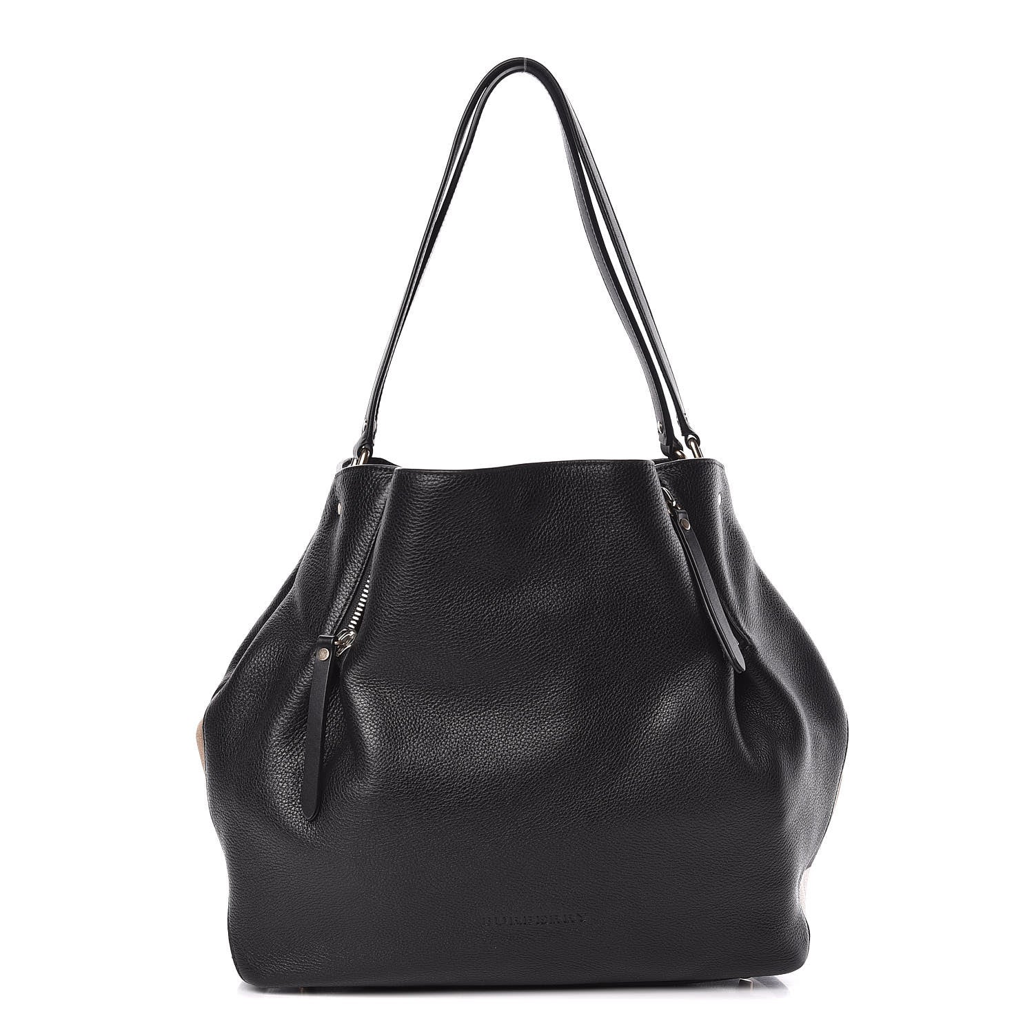 Burberry Grainy Calfskin House Check Medium Maidstone Black 1 of 12