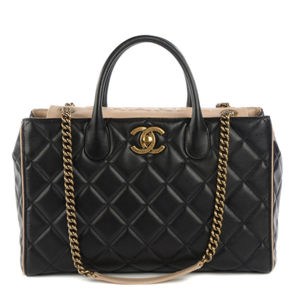 Chanel Lambskin Quilted Small Portobello Tote Black Beige 1 of 9