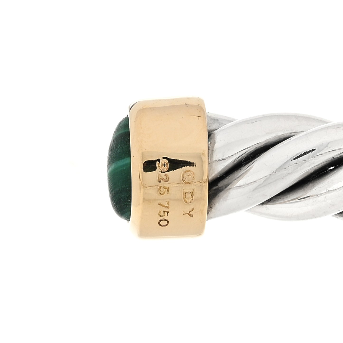 Sterling Silver 18K Yellow Gold Malachite 6mm Cable Classic Cuff Bracelet